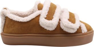 INUIKII Shearling Lage Klittenbandsneakers - Dames - Schoenen - Bruin - Maat: 39 EU Wol