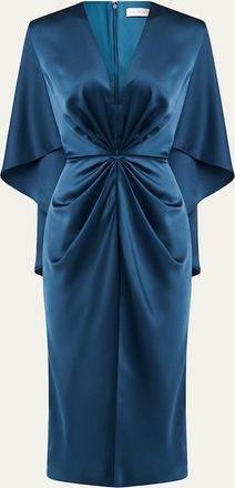 Halston Heritage Tomi Pleated Satin Cape Midi Dress