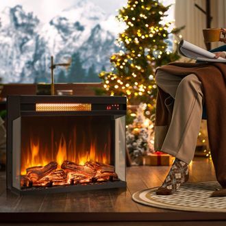 Costway 23 Inch 3-Sided Electric Fireplace 1500W Recessed Fireplace Insert-Black