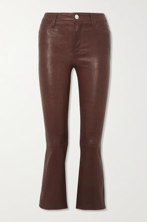 Frame Denim Pantaloni Cropped Svasati In Pelle Le Crop Mini Boot - Bordeaux