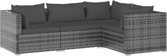 vidaXL Set Muebles De Jard&iacute;n 4 Piezas Y Cojines Rat&aacute;n Sint&eacute;tico Gris Vidaxl