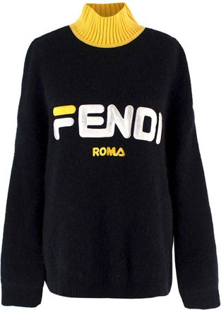 Fendi X Fila Black And Yellow Funnel Neck Knit Jumper Size S