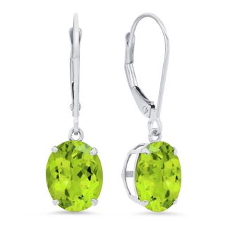 MAX + STONE 14k Yellow or White Gold 8x10mm Oval Gemstone Dangle Earrings with Leverbacks