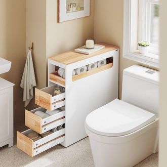 SoBuy Narrow Bathroom Cabinet - 4 Drawers & Roll Holder in White