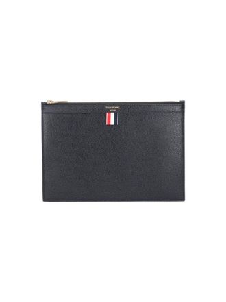 Thom Browne Rectangular Pouch In Hammered Black Leather