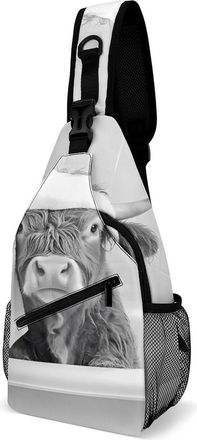 Generic Funny Highland Cow Bath Mens Shoulder Bags Sling Crossbody Backpack Travel Hiking Chest Bag with Small Side 38x20cm