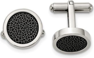 Diamond2Deal Stainless Steel Polished with Black Stoving Varnish Circle Cufflinks