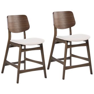 Beliani Conjunto De 2 Sillas De Bar Retro Sin Reposabrazos Asiento De Tela Marr&oacute;n Y Blanco Crema Mayer