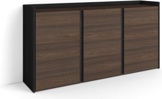 Skraut Home Skraut Home - Aparador Para Sal&oacute;n, Gran Capacidad De Almacenaje, 156x35x80cm, 3 Puertas, Armario, Zapatero, Estilo Moderno, Roble Oscuro Y Negro