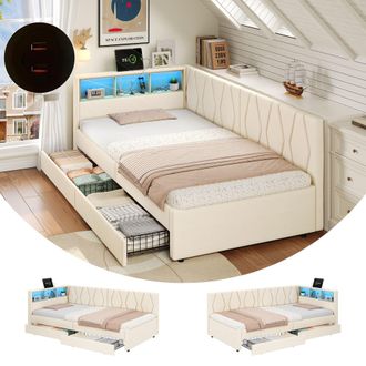 Matteo 3ft Single Daybed With Two Storage Drawers, Beige (No Mattress)