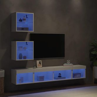 vidaXL Vidaxl - Muebles De Tv De Pared Con Led 5 Pzas Madera Ingenier&iacute;a Blanco