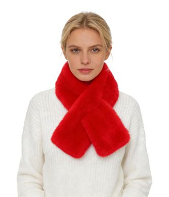Lina & Lily Faux Fur Pull-Through Womens Winter Collar Scarf Neck Warmer Rectangle Fluffy (Red)