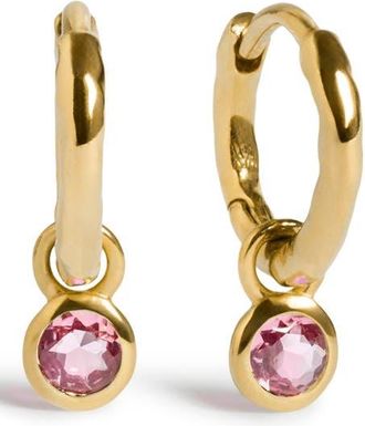 Monica Vinader Birthstone Huggie Hoop Earrings in 18K Gold Vermeil/pink at Nordstrom