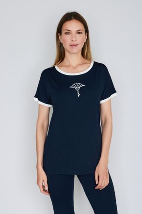 Joop T-Shirt JOOP Move, Damen, Gr. 34, blau, Single Jersey, Obermaterial: 95% Modal, 5% Elasthan, unifarben, bequem h&uuml;ftlang, Rundhals, Shirts T-Shirt, mit