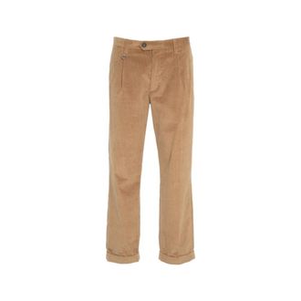Paolo Pecora Straight Trousers, male, Brown, Size: XS Corduroy Pleated Trousers Brown Aw25
