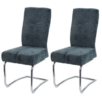 Hhg Nunca Usado] Lote De 2 Sillas De Comedor Hhg 125, Silla De Cocina Silla Cantilever Sill&oacute;n, Metal Tela/textil Chenilla, Azul-verde