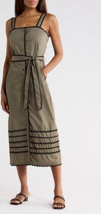 Ellen Tracy Cotton Poplin Rickrack Midi Dress in Light Olive at Nordstrom Rack, Size X-Small
