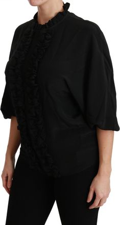 Dolce & Gabbana Womens Black Silk Shirt Ruffled Top Blouse
