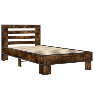vidaXL Estructura Cama Madera Ingenier&iacute;a Metal Roble Ahumado 90x190 Cm Vidaxl