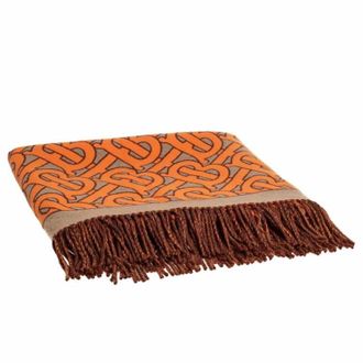 Burberry Orange & Archive Beige TB Monogram Cashmere Throw