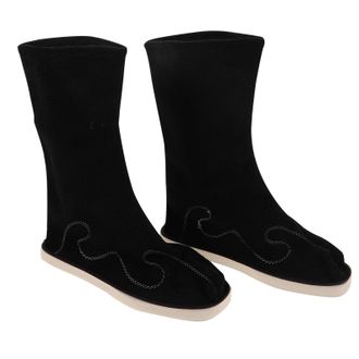 Supvox Mens Hanfu Shoes Mid-Calf Black Embroidered Chinese Cultural Shoes Traditional Costume Footwear Non-Slip Tai Chi Practice and Oriental Dance Boots Siz