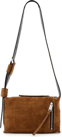 AllSaints Small Alba Zip Suede Crossbody Bag in Arizona Tan Brown at Nordstrom