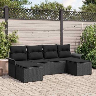 vidaXL Conjunto De Sof&aacute; De Jard&iacute;n 6 Pcs Negro Rat&aacute;n Sint&eacute;tico Vidaxl