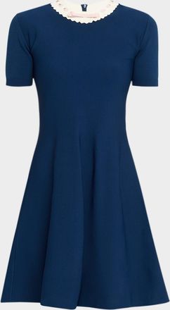 Valentino Garavani Ribbon Ruffle-Trim Knit Mini Dress