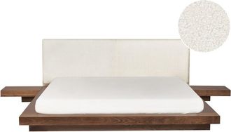 Beliani Modern eu Super King Size Platform Bed 6ft Side Tables Boucle Headboard Brown Ash Wood Zen