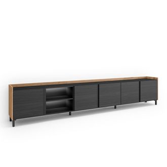 Skraut Home Mueble tv efecto madera negro y roble 309x35x61cm con patas