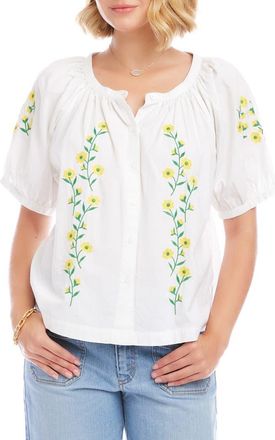 Karen Kane Floral Embroidered Cotton Peasant Top in White at Nordstrom, Size X-Small