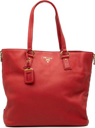 Prada Pre-owned Womens Vitello Daino Side Zip Tote - Poppy Leather - One Size