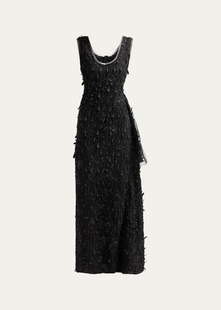 A.W.A.K.E. Side-Drape Textured Maxi Dress