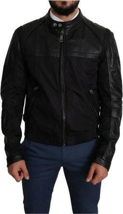 Dolce & Gabbana Blackylon Full Zip Heren Bomber Jas - Heren - Bomber jackets - Zwart - M - Leer - Jassen