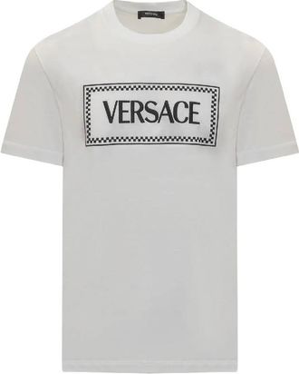 Versace 90s Logo Embroidered Cotton T Shirt, Size Medium
