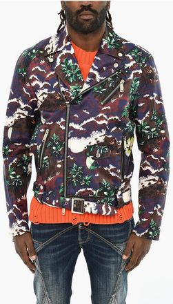 Dsquared2 Silk Floral-Motif Biker Jacket with Belt size 52