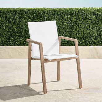 Frontgate Set of 2 Newport Dining Chairs in Weathered Teak & White Sling - Frontgate Resort Collection