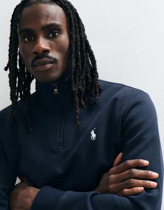 Polo Ralph Lauren Icon - Felpa in maglia doppia di jersey blu navy con zip corta e logo