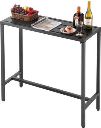OEM Mesa Alta De Bar De Exterior, 1000 X 375 X 980 Mm, Mesa De Comedor Rectangular Con Tablero Impermeable Y Estructura De Metal Resistente, Mueble De Jar