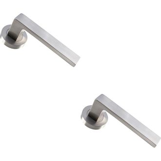 Loops 2x PAIR Straight Square Handle on Round Rose Concealed Fix Satin Nickel in Metallics