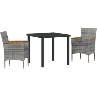 vidaXL Conjunto De Comedor De Jard&iacute;n Con Coj&iacute;n 3 Pcs Gris Polirat&aacute;n Vidaxl