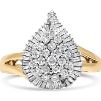 House of Brilliance 14K Yellow and White Gold 1 Cttw Diamond Ballerina Cocktail Ring at Nordstrom, Size 7