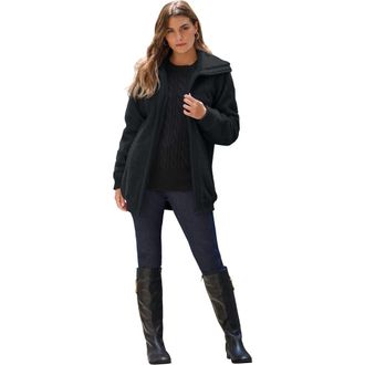 Roaman's Plus Size High Collar Teddy Fleece Bomber in Black at Nordstrom, Size Medium