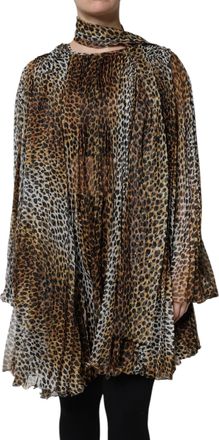 Dolce & Gabbana Womens Brown Leopard Print Scarf Collared Chiffon Dress Polyester