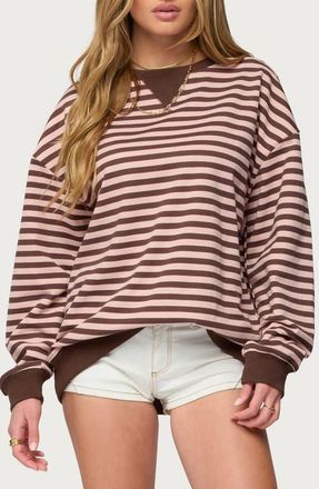 Edikted Onda Stripe Oversize Sweatshirt in Brown-And-Pink at Nordstrom, Size X-Large