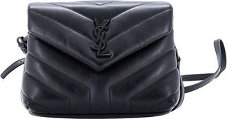 Saint Laurent Black Matelasse Chevron Leather Loulou Shoulder Bag Toy (Authentic Pre-Loved)