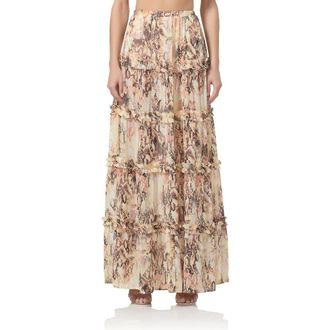 AFRM Sabina Snakeskin Print Tiered Maxi Skirt in Shine Snake at Nordstrom Rack, Size Small