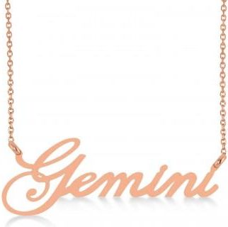 Allurez Gemini Zodiac Text Pendant Necklace 14k Rose Gold