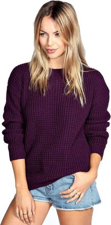 Crazy Girls Womens Ladies Baggy Long Sleeve Knitted Plain Chunky Top Sweater Jumper S-XL (16-18, Purple)