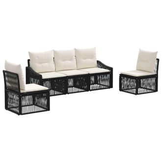 vidaXL Conjunto De Sof&aacute;s De Jard&iacute;n 5 Pcs Negro Rat&aacute;n Sint&eacute;tico Vidaxl